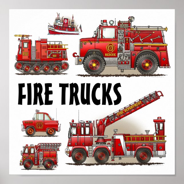Fire Trucks Firefighters Poster (Front)