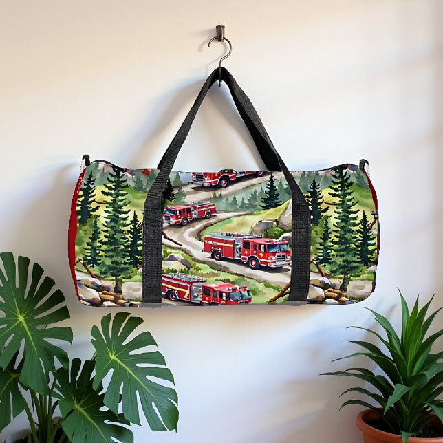 Fire Trucks Forest Road  Duffle Bag (Creator Uploaded)