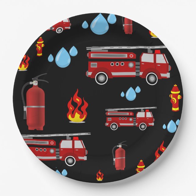 Fire Trucks Kids Party Boys Paper Napkins Paper Plate (Front)