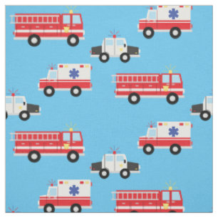 Fire Trucks Police Ambulance Cute Kids Emergency Fabric
