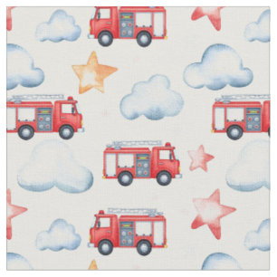 Fire Trucks & Stars Kids Fabric