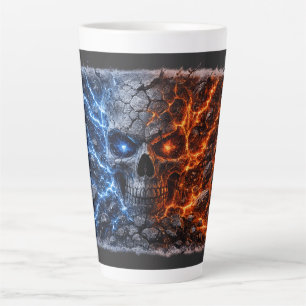Fire vs Ice Skull – Electric Blue & Lava Red Crack Latte Mug