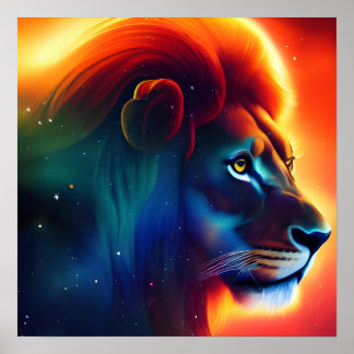 Fire & Water Space Lion Poster
