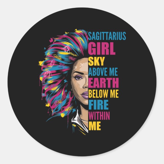 Fire Within Sagittarius Girl Black Woman November  Classic Round Sticker (Front)