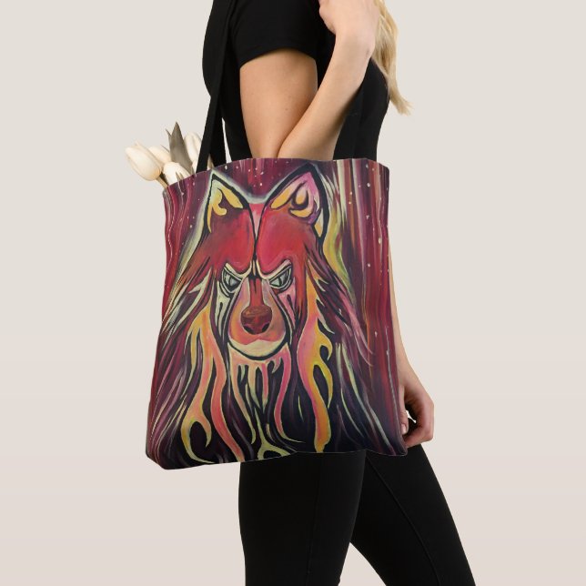Fire Wolf Tote Bag (Close Up)