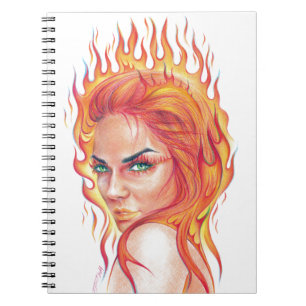 Fire Woman Surreal fantasy Portrait drawing art Notebook