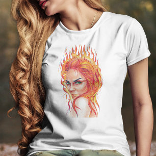 Fire Woman Surreal Fantasy Portrait drawing art T-Shirt