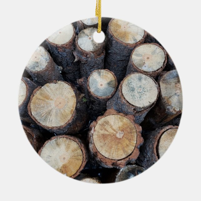 fire wood tree logs original nature photograph  ceramic tree decoration (Back)