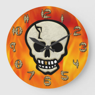 Fire-y Skull with Numerals Made of Bones Large Clock