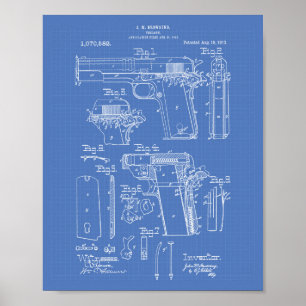 Firearm 1913 Patent Art Blueprint Poster