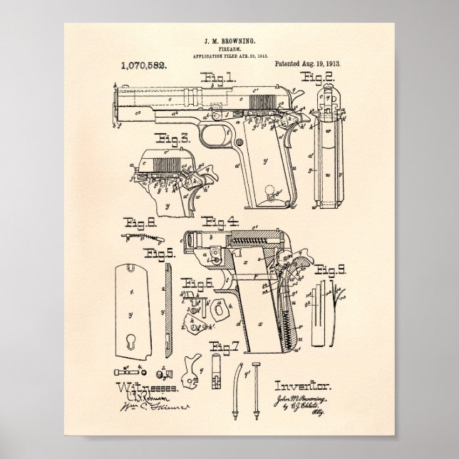 Firearm 1913 Patent Art Old Peper Poster (Front)
