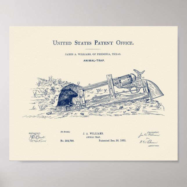 Firearm Mousetrap Design Patent - 1882 Poster (Front)