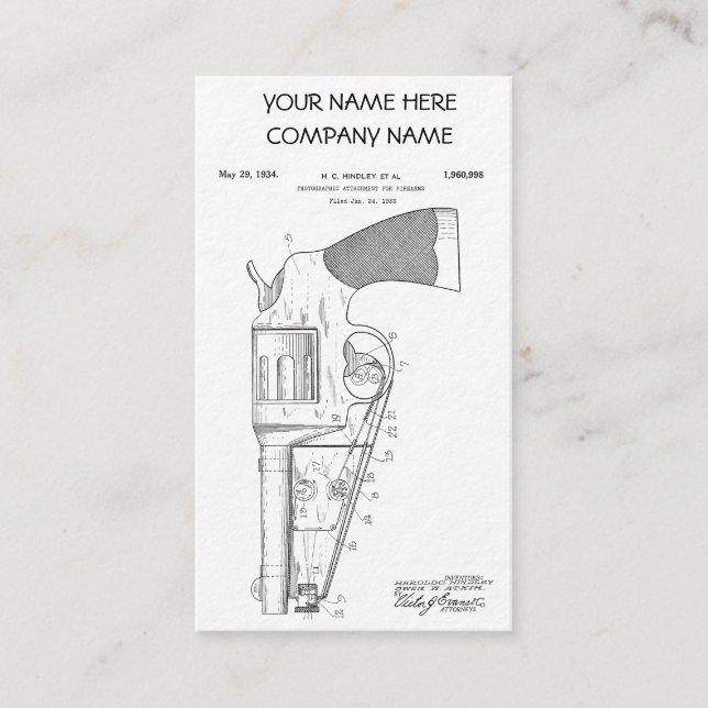 Firearms attachment patent - circa 1934 business card (Front)