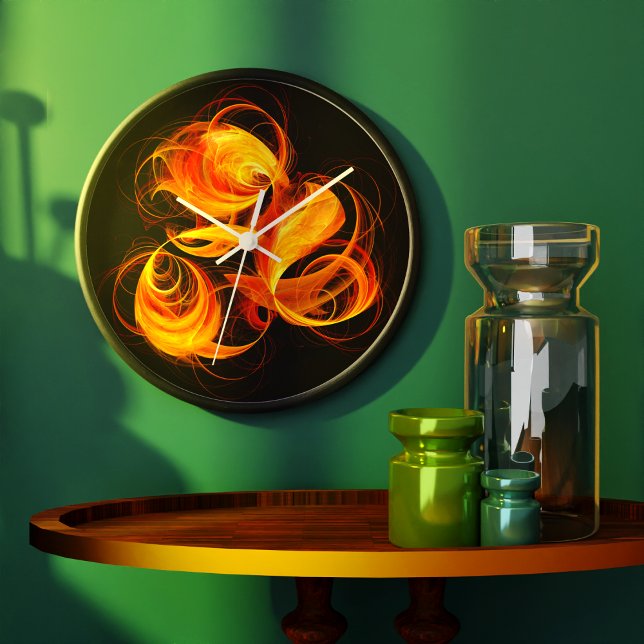 Fireball Abstract Art Round Large Clock (Fireball Abstract Art Round Wall Clock)
