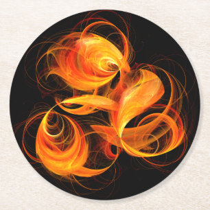 Fireball Abstract Art Round Paper Coaster