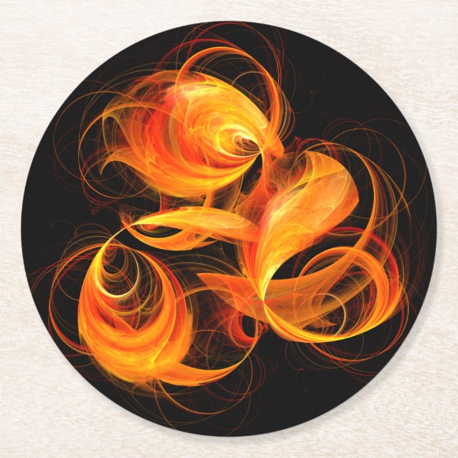 Fireball Abstract Art Round Paper Coaster (Front)