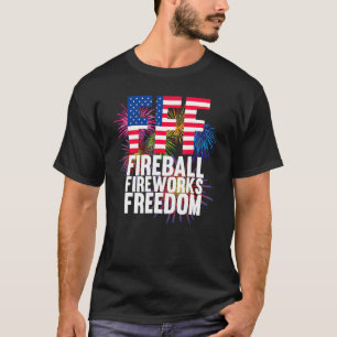 Fireball Fireworks Freedom 4th July American Flag T-Shirt