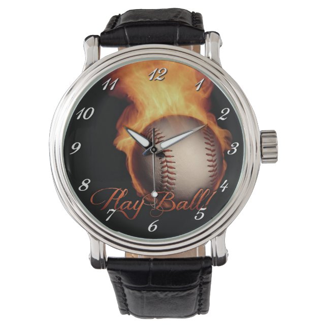 Fireball Pattern Baseball Lovers Wrist Watch 2 (Front)
