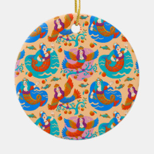 Firebirds and mermaids ceramic tree decoration
