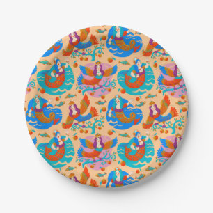 Firebirds and mermaids paper plate
