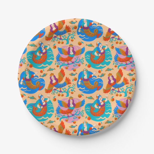 Firebirds and mermaids paper plate (Front)