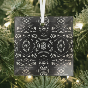 Firebrand Black and White Abstract Gouache Art Glass Tree Decoration