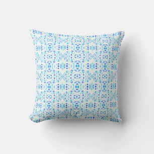 Firebrand Blue White Abstract Gouache Art Cushion