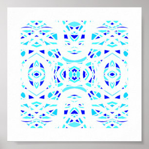 Firebrand Blue White Abstract Gouache Art Poster