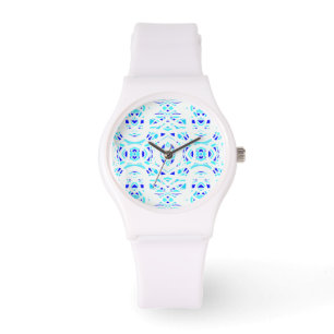 Firebrand Blue White Abstract Gouache Art Watch