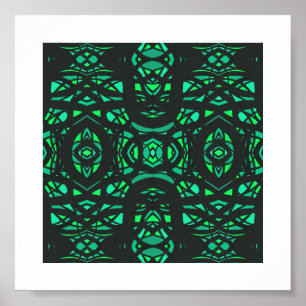 Firebrand Green Black Abstract Gouache Art Poster