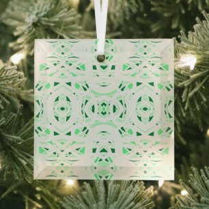 Firebrand Green White Abstract Gouache Art Glass Tree Decoration
