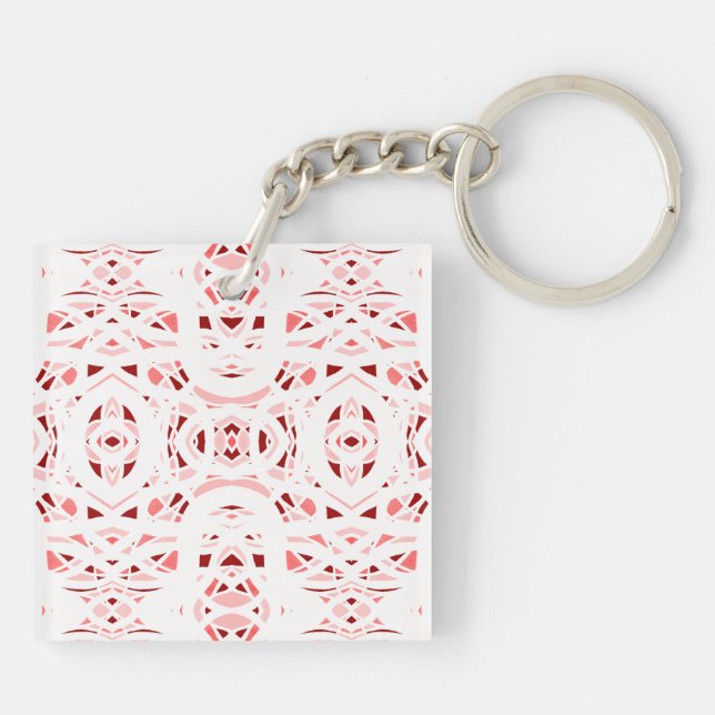 Firebrand Red White Abstract Gouache Art Key Ring (Back)