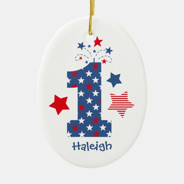 Firecracker 1st Birthday Ceramic Tree Decoration (Front)