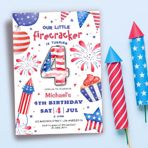 Firecracker 4th July 4th Birthday Patriotic Cute Invitation