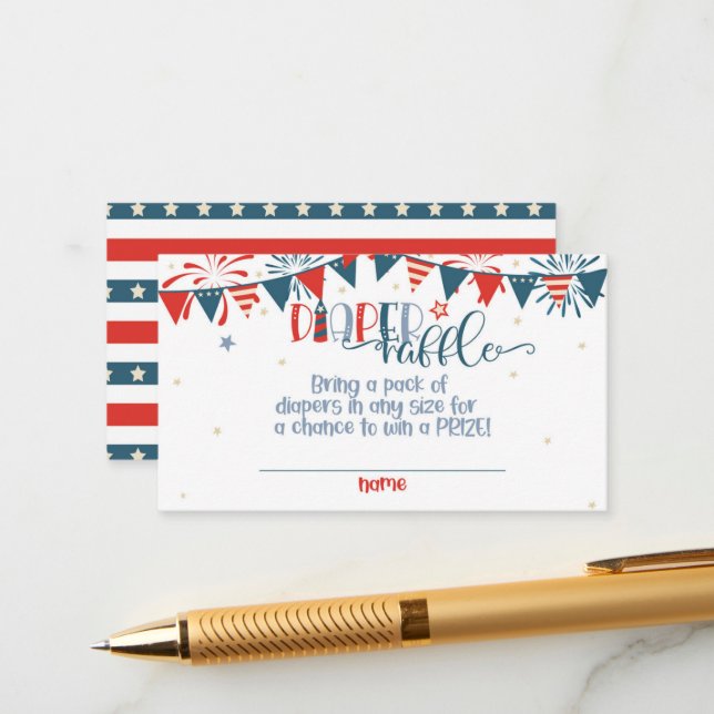 Firecracker 4th of July Baby Shower Diaper Raffle Enclosure Card (Front/Back In Situ)