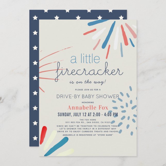 Firecracker 4th of July Drive-by Baby Shower Invitation (Front/Back)
