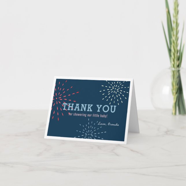 Firecracker 4th of July Fireworks Baby Shower Thank You Card (Front)