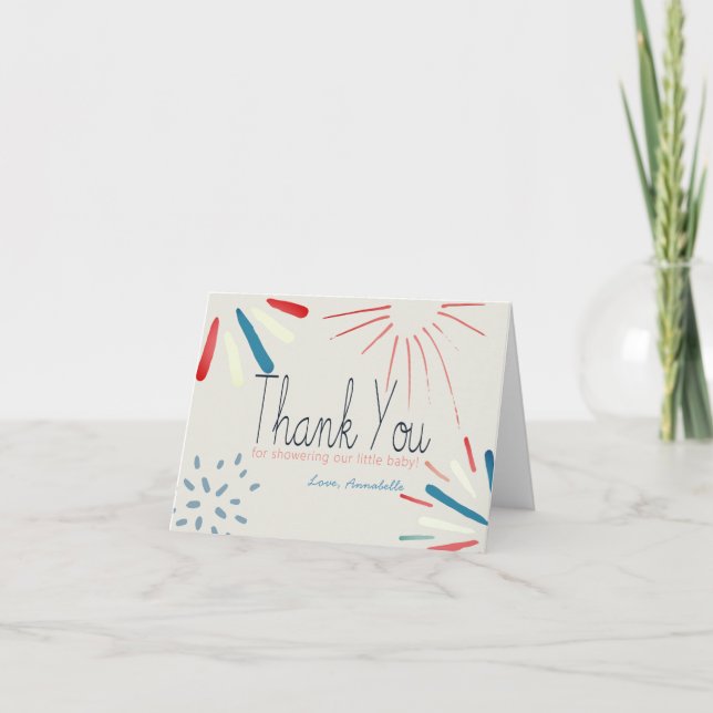 Firecracker 4th of July Fireworks Baby Shower Thank You Card (Front)