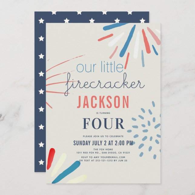 Firecracker 4th of July Fireworks Birthday Invitation (Front/Back)