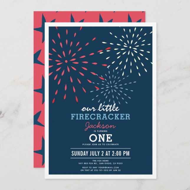 Firecracker 4th of July Fireworks Birthday Invitation (Front/Back)