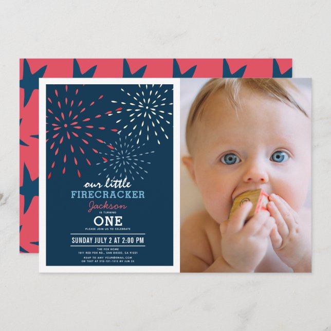 Firecracker 4th of July Fireworks Photo Birthday Invitation (Front/Back)