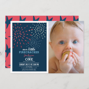 Firecracker 4th of July Fireworks Photo Birthday Invitation