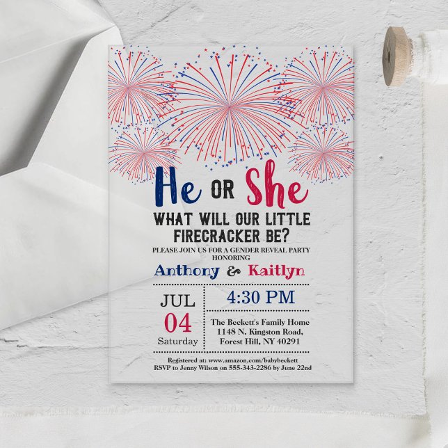 Firecracker 4th Of July Gender Reveal Party Acrylic Invitations (Creator Uploaded)