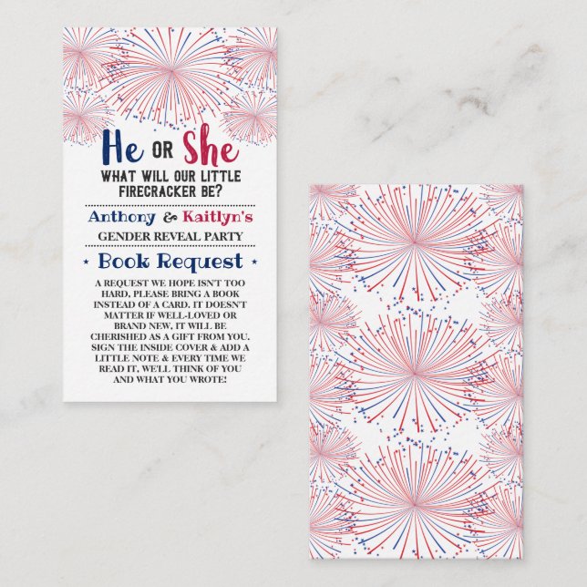 Firecracker 4th Of July Gender Reveal Party Enclosure Card (Front/Back)