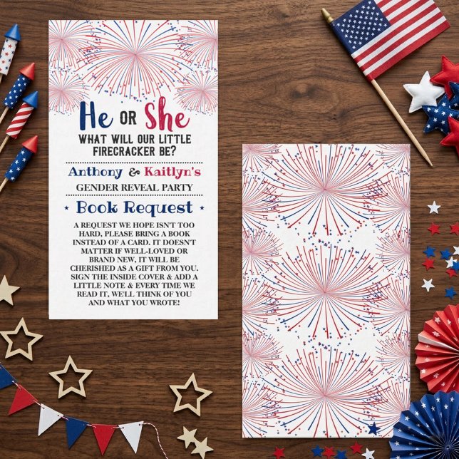 Firecracker 4th Of July Gender Reveal Party Enclosure Card (Creator Uploaded)