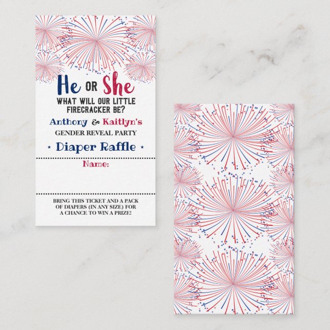 Firecracker 4th Of July Gender Reveal Party Enclosure Card (Front/Back)
