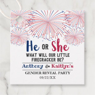 Firecracker 4th Of July Gender Reveal Party Favour Tags