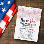 Firecracker 4th Of July Gender Reveal Party Invitation<br><div class="desc">Celebrate in style with these trendy 4th of July gender reveal party invitations. The design features red and blue fireworks with matching easy to edit wording on a white background.</div>