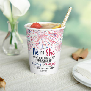 Firecracker 4th Of July Gender Reveal Party Paper Cups