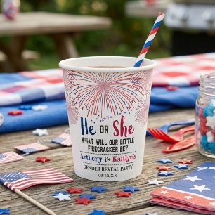 Firecracker 4th Of July Gender Reveal Party Paper Cups